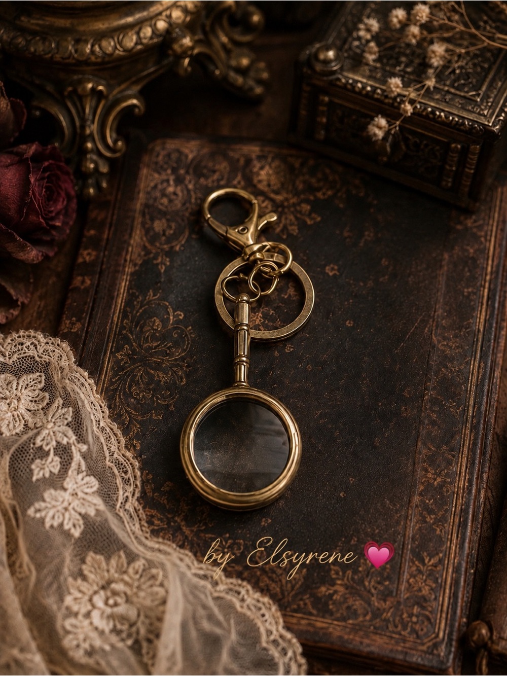 Bronze Magnifying Glass Keychain - Compact Metal Key & Card Holder Accessory